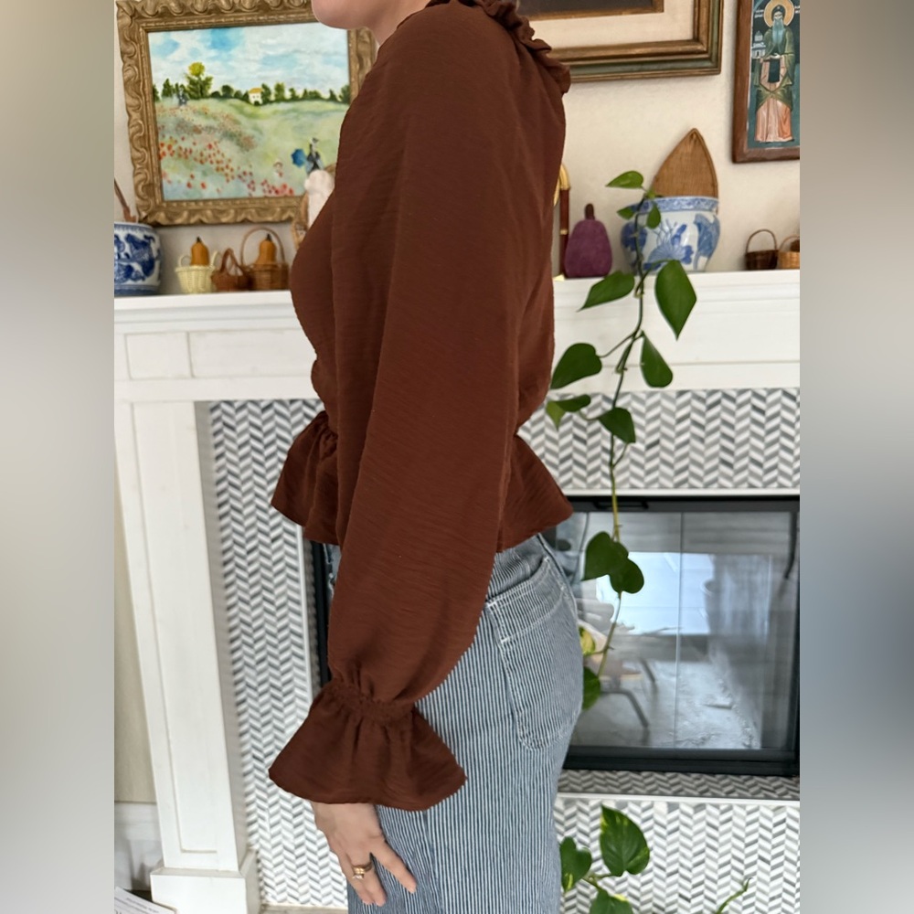 Altar'd State Brown Ruched Blouse - Picture 3 of 5